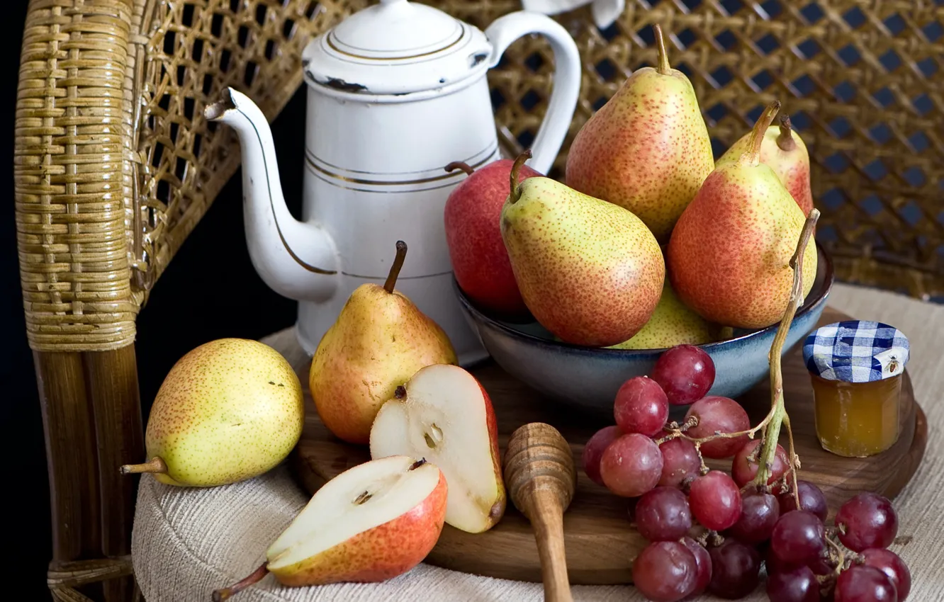 Photo wallpaper honey, grapes, fruit, pear