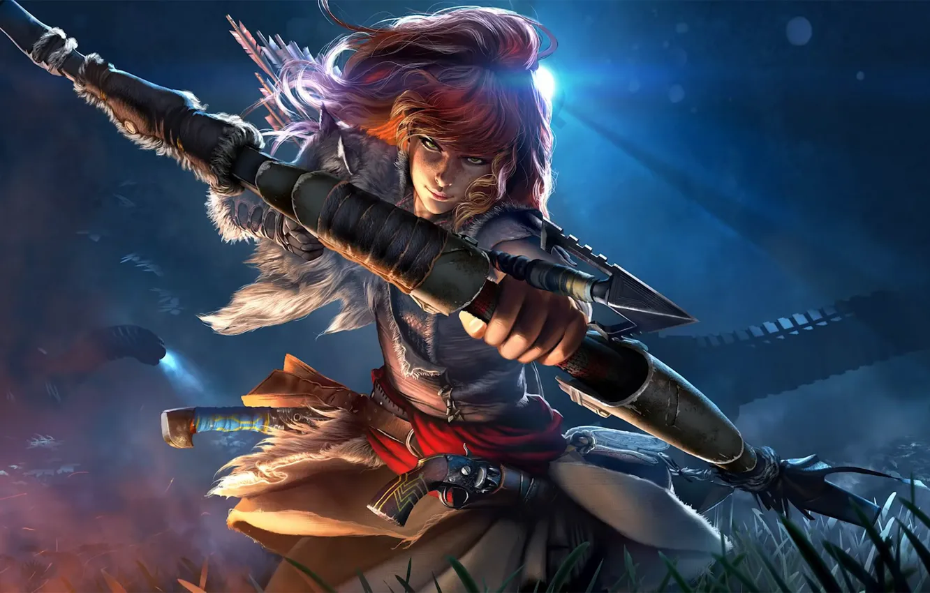 Photo wallpaper girl, sword, weapon, woman, ken, blade, bow, revolver