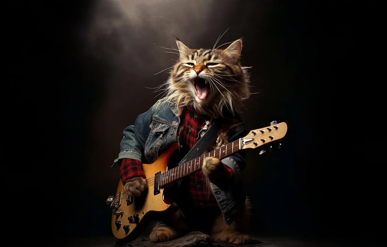 Photo wallpaper cat, guitar, singer