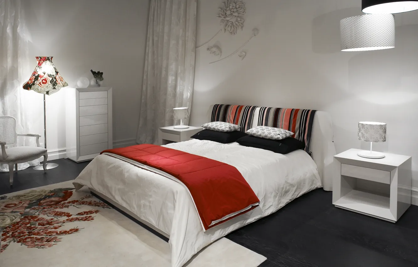 Photo wallpaper white, bed, bedroom, red. kenzo