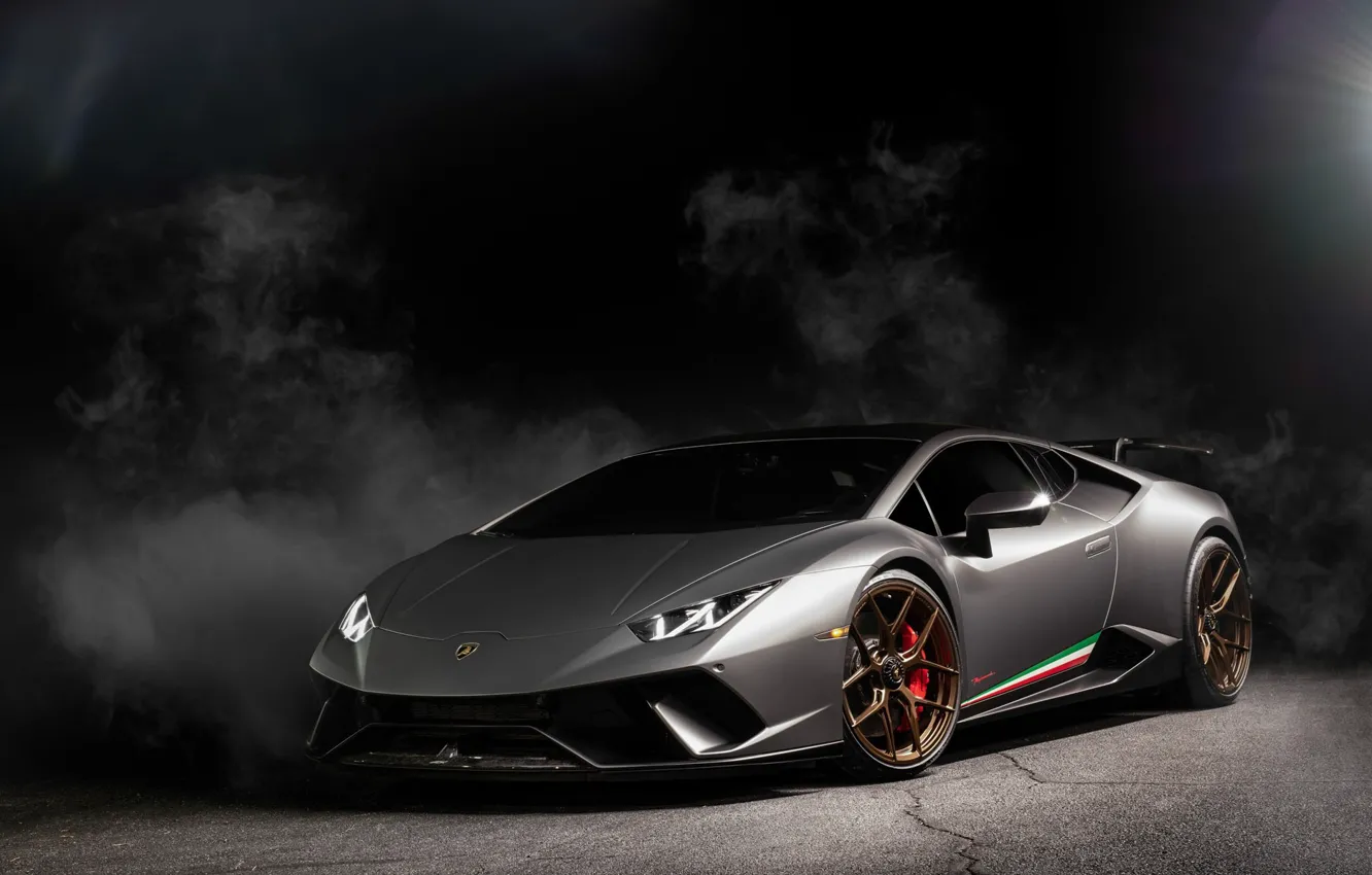 Photo wallpaper Lamborghini, Light, Smoke, Gray, VAG, Performante, Huracan, Sight