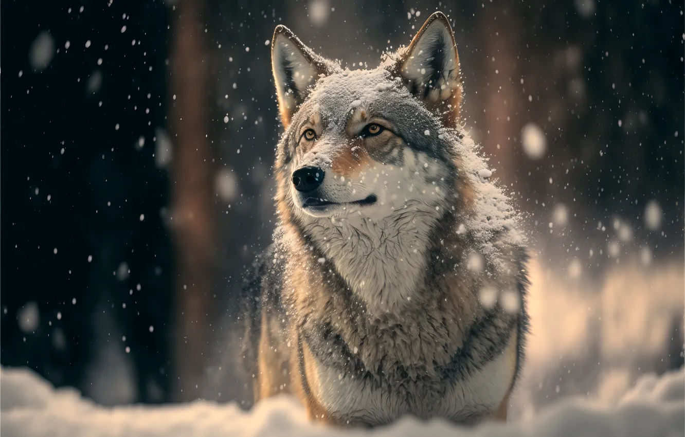 Photo wallpaper winter, forest, look, face, light, snow, nature, grey