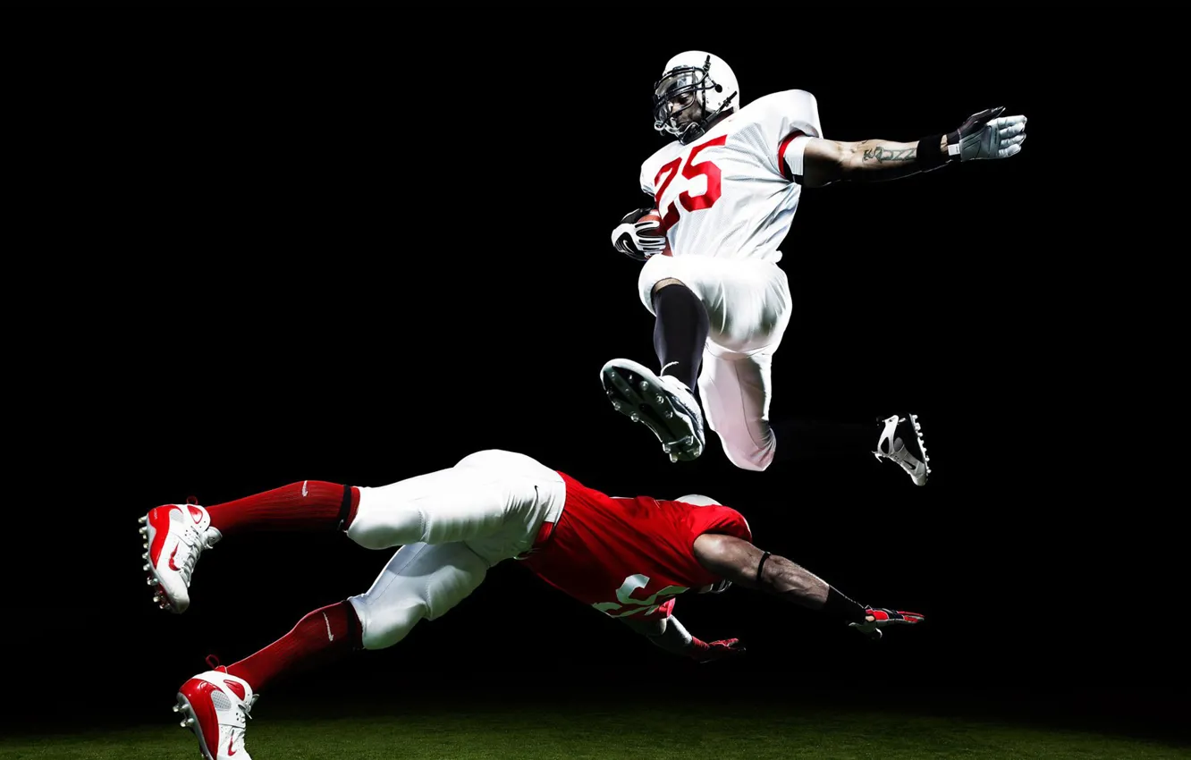 Photo wallpaper flight, jump, football, athlete, American, Sport