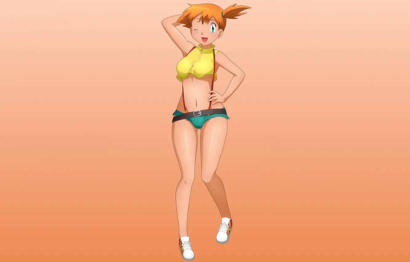 Photo wallpaper girl, sexy, misty, cleavage, green eyes, boobs, anime, beautiful