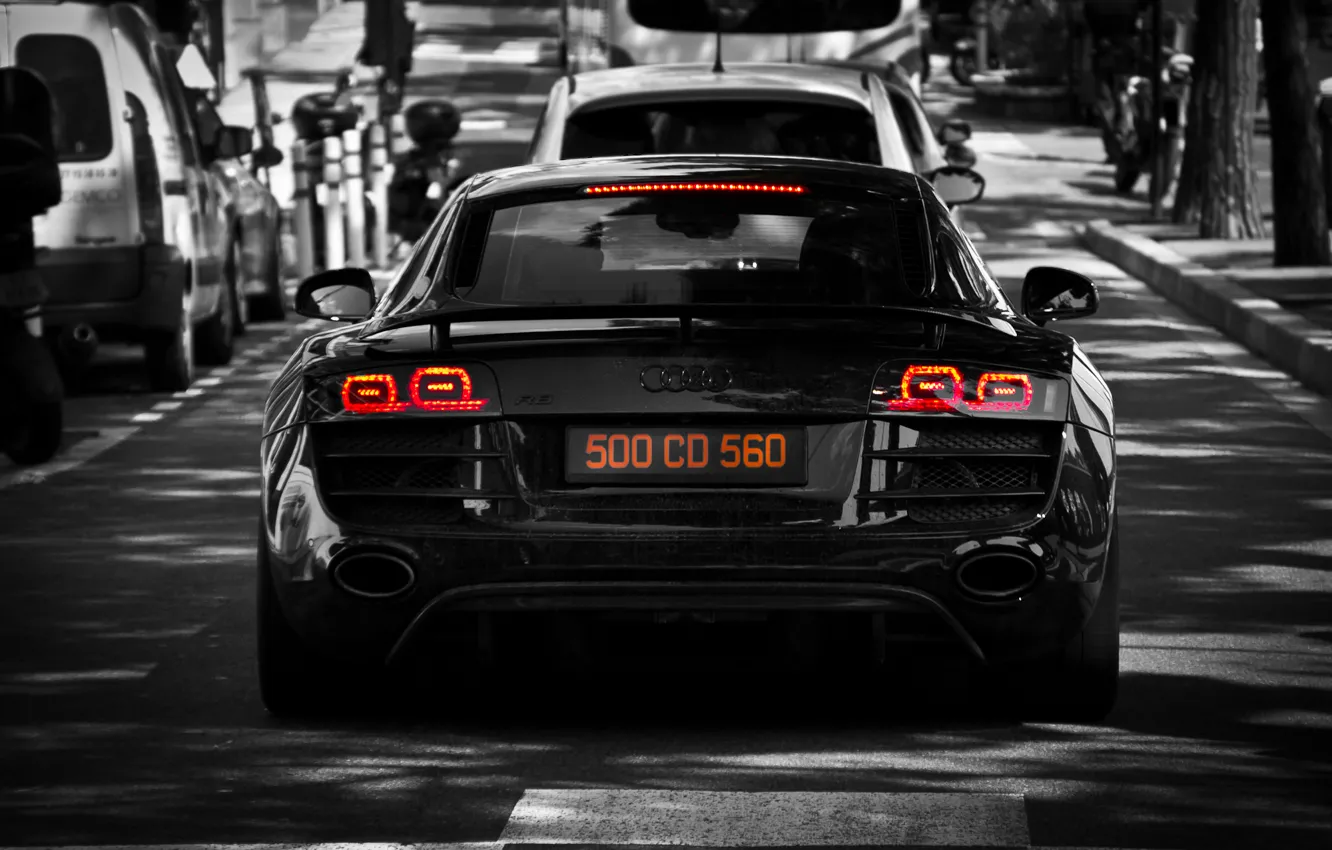 Photo wallpaper trees, machine, Audi, Audi, street, black, light, black