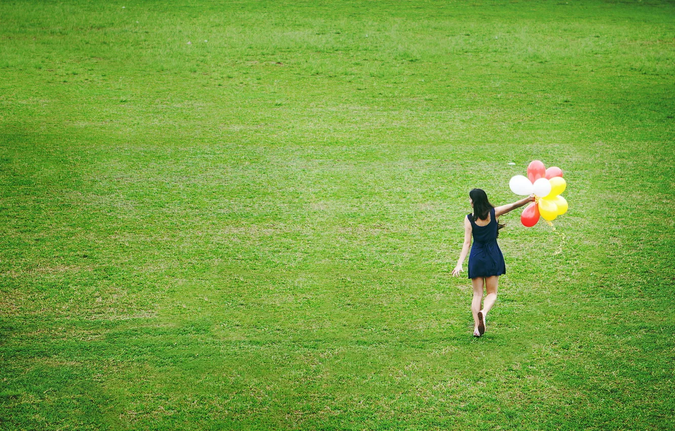 Photo wallpaper field, girl, mood, balls