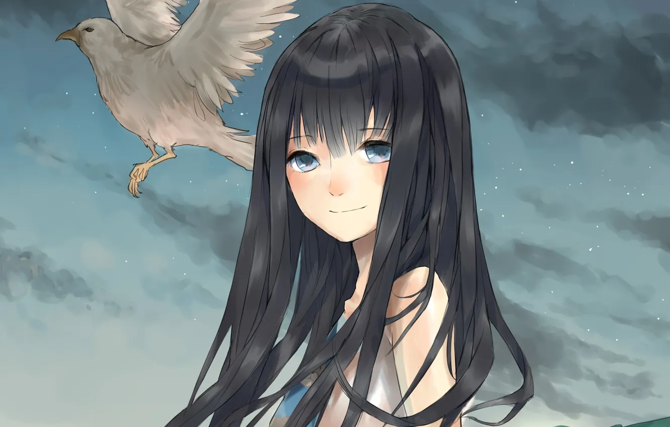 Photo wallpaper girl, bird, art, Shionji Yuuko, Kamisama no Memochou