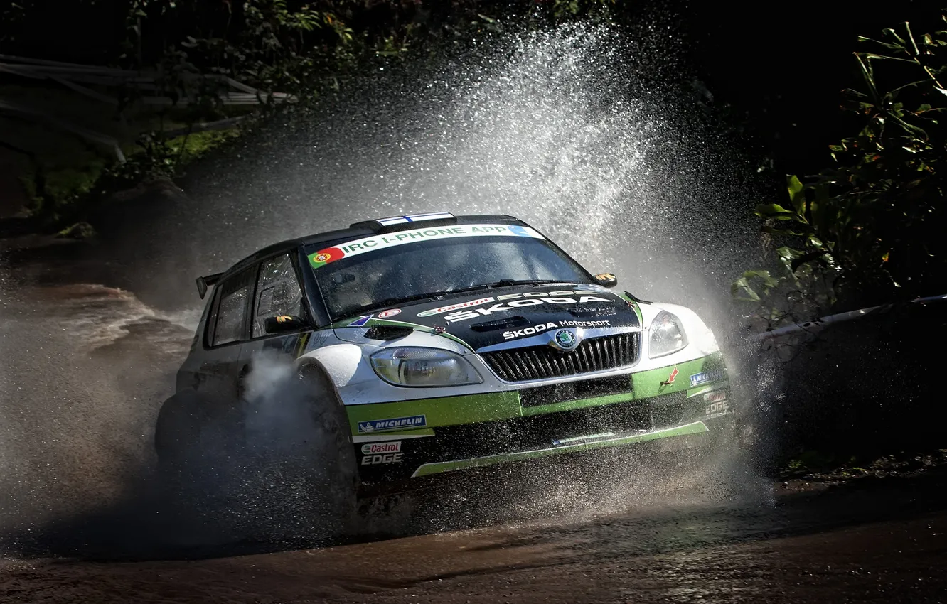 Photo wallpaper water, squirt, S2000, Rally, Rally, Skoda, Fabia, IRC