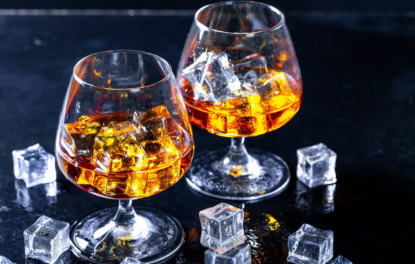 Photo wallpaper glass, ice, cube, cognac, brandy