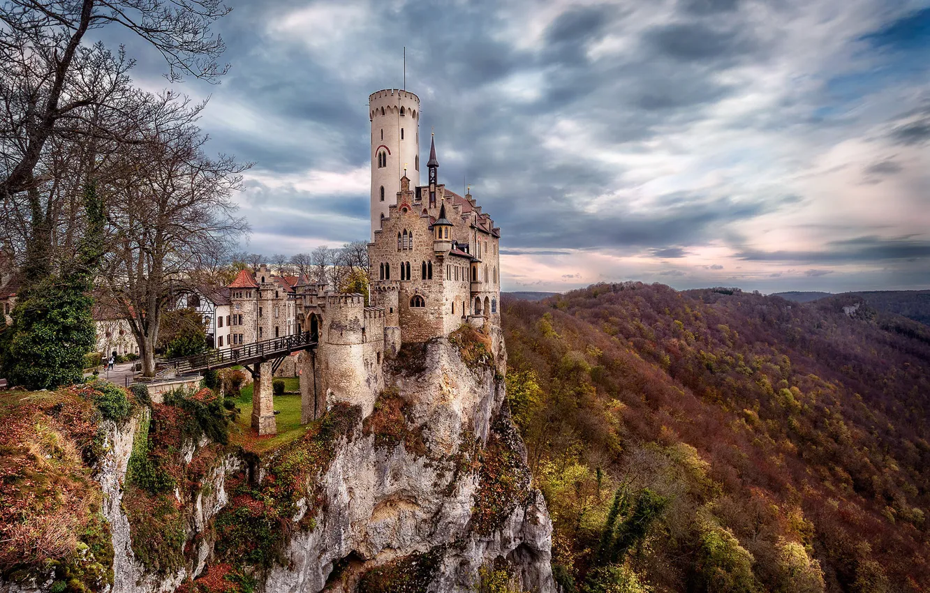 Photo wallpaper autumn, landscape, mountains, nature, castle, Germany, Germany, Lichtenstein