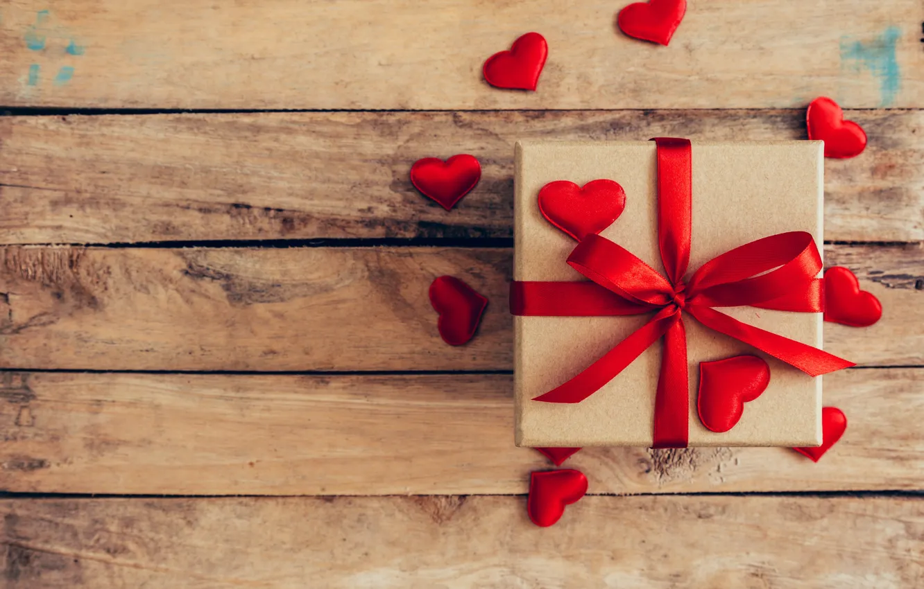 Photo wallpaper holiday, box, gift, hearts, Valentine's day