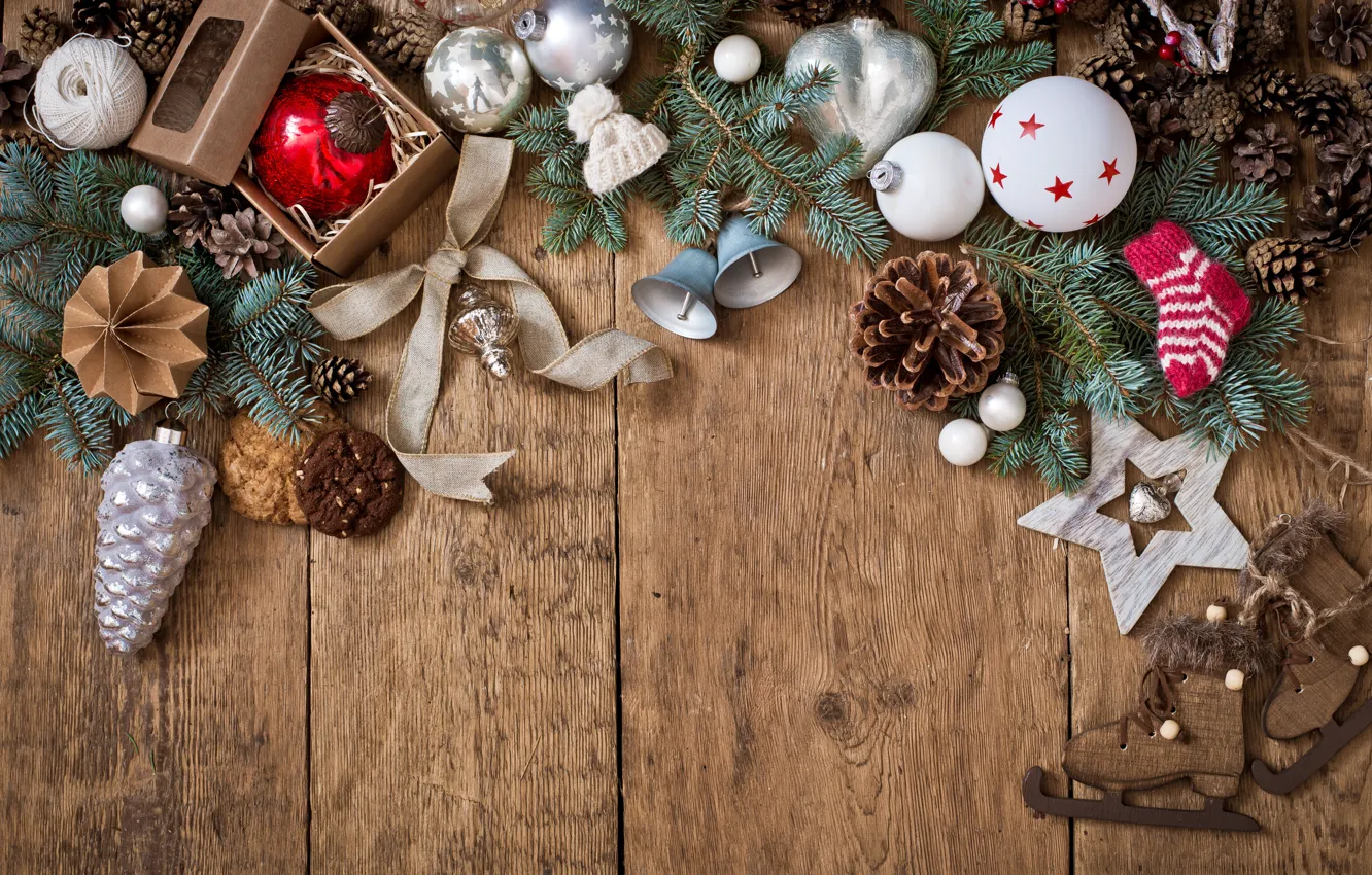 Photo wallpaper decoration, balls, Christmas, New year, new year, Christmas, balls, wood