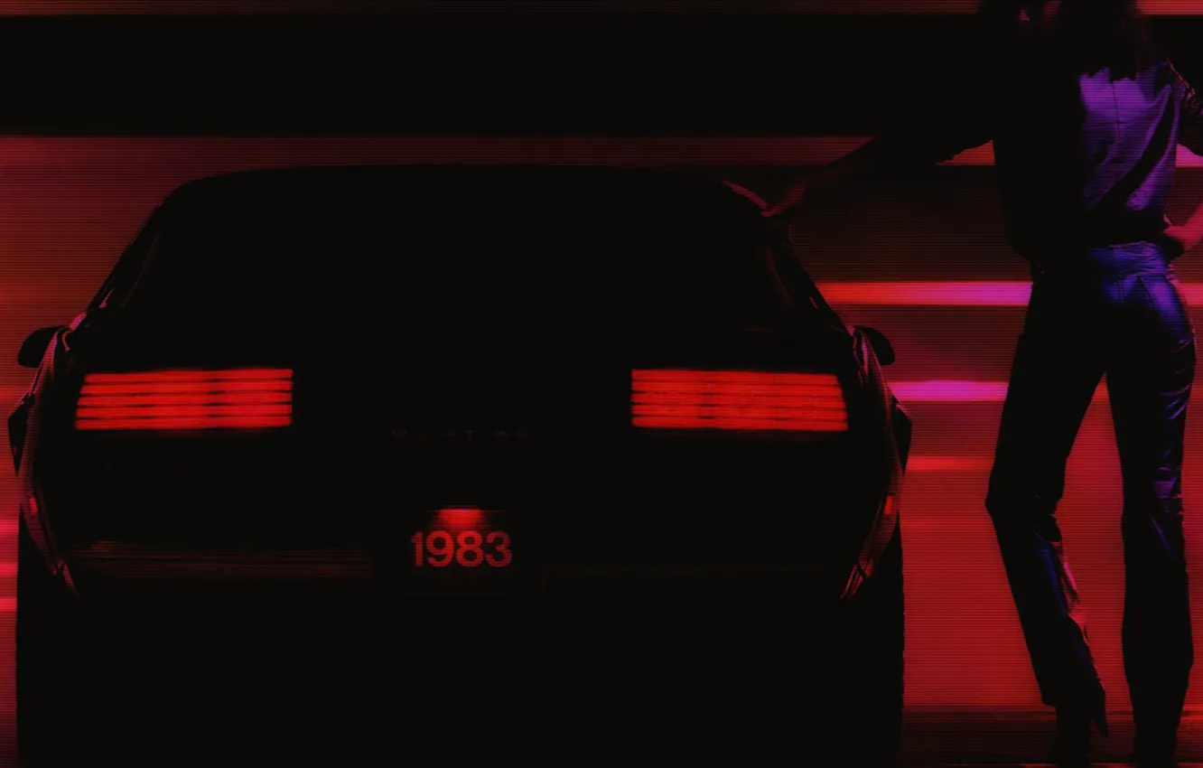 Photo wallpaper machine, auto, girl, retro, silhouette, 80s, Pontiac, Neon