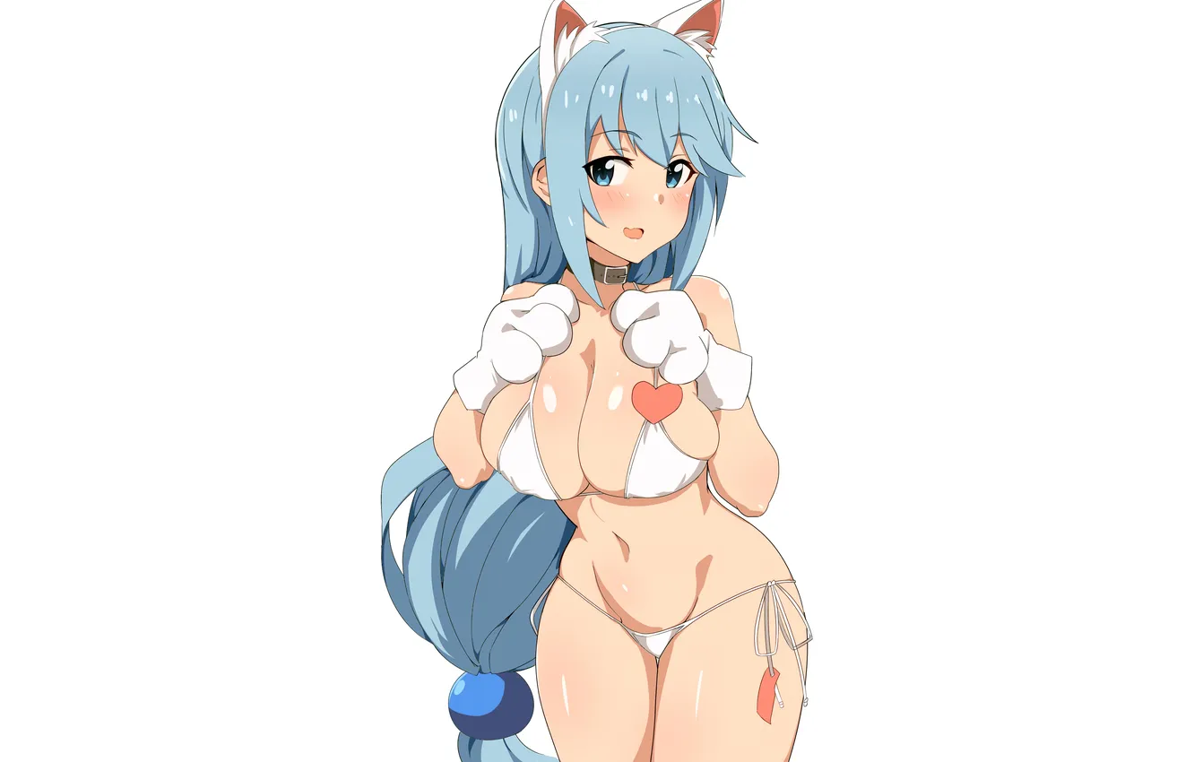 Photo wallpaper girl, sexy, cleavage, long hair, boobs, animal ears, sexy girl, anime