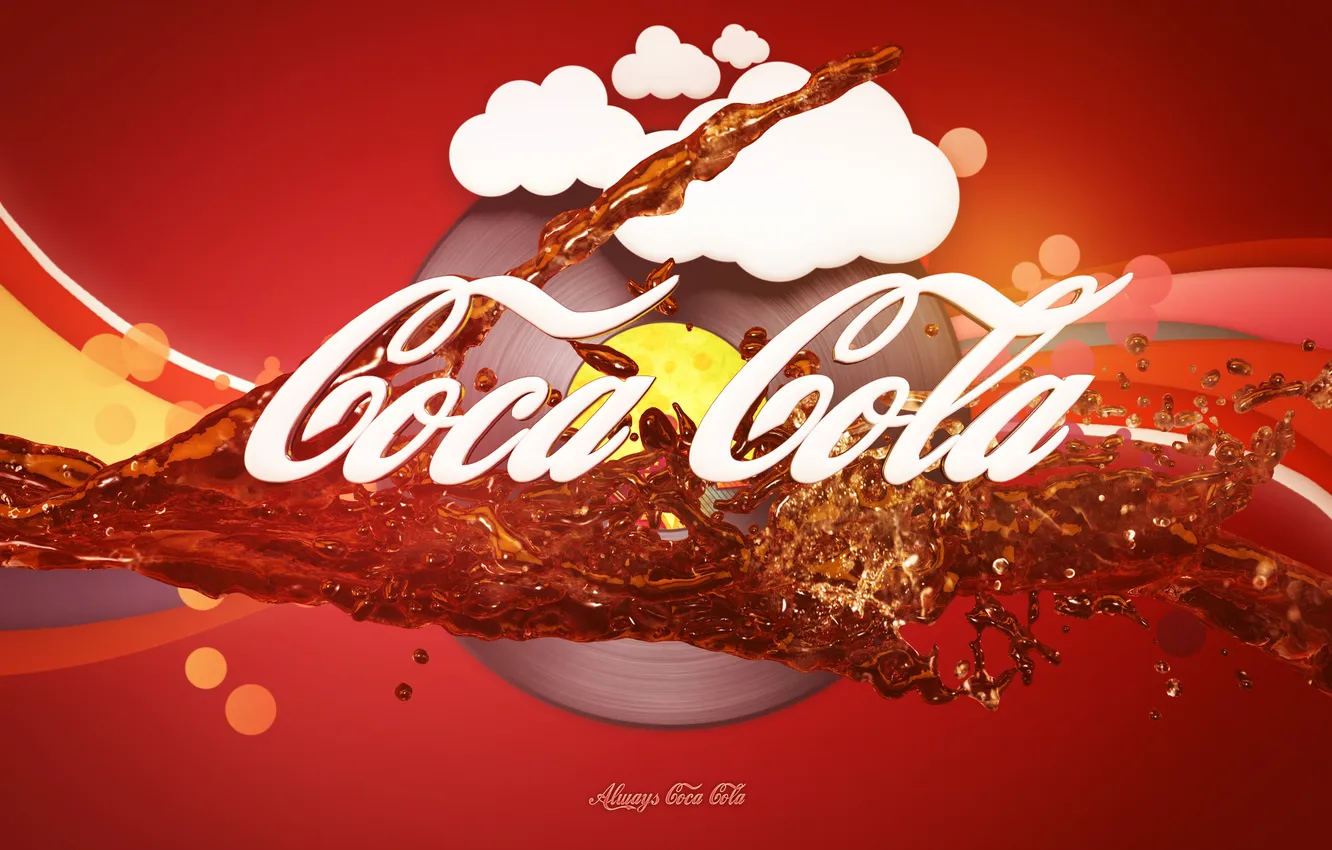 Photo wallpaper clouds, logo, drink, coca-cola