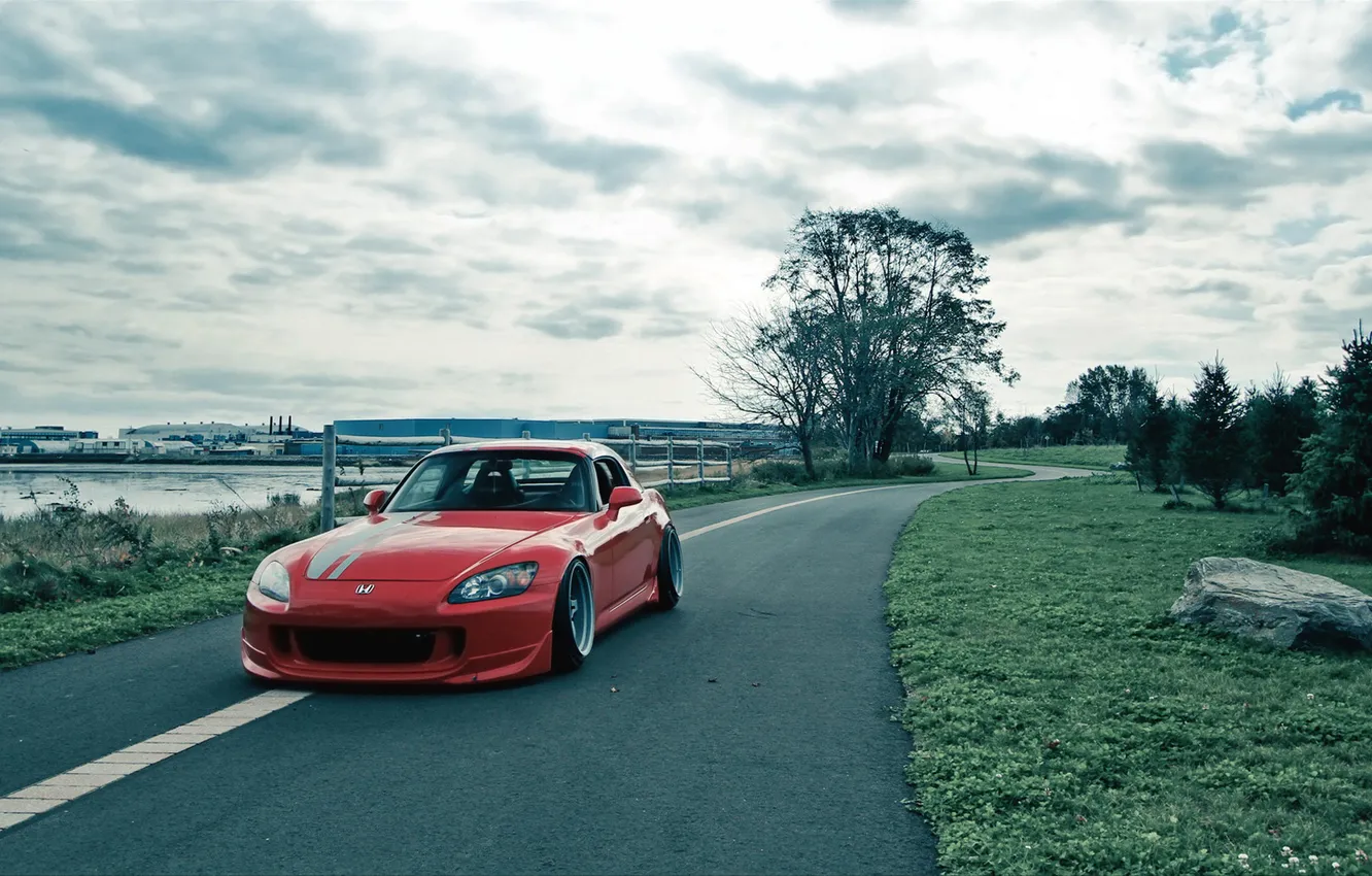 Photo wallpaper road, red, tuning, Roadster, Honda, car, Honda, S2000