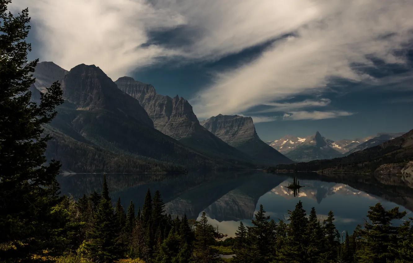Photo wallpaper forest, mountains, lake, Park, U.S.A., Montana