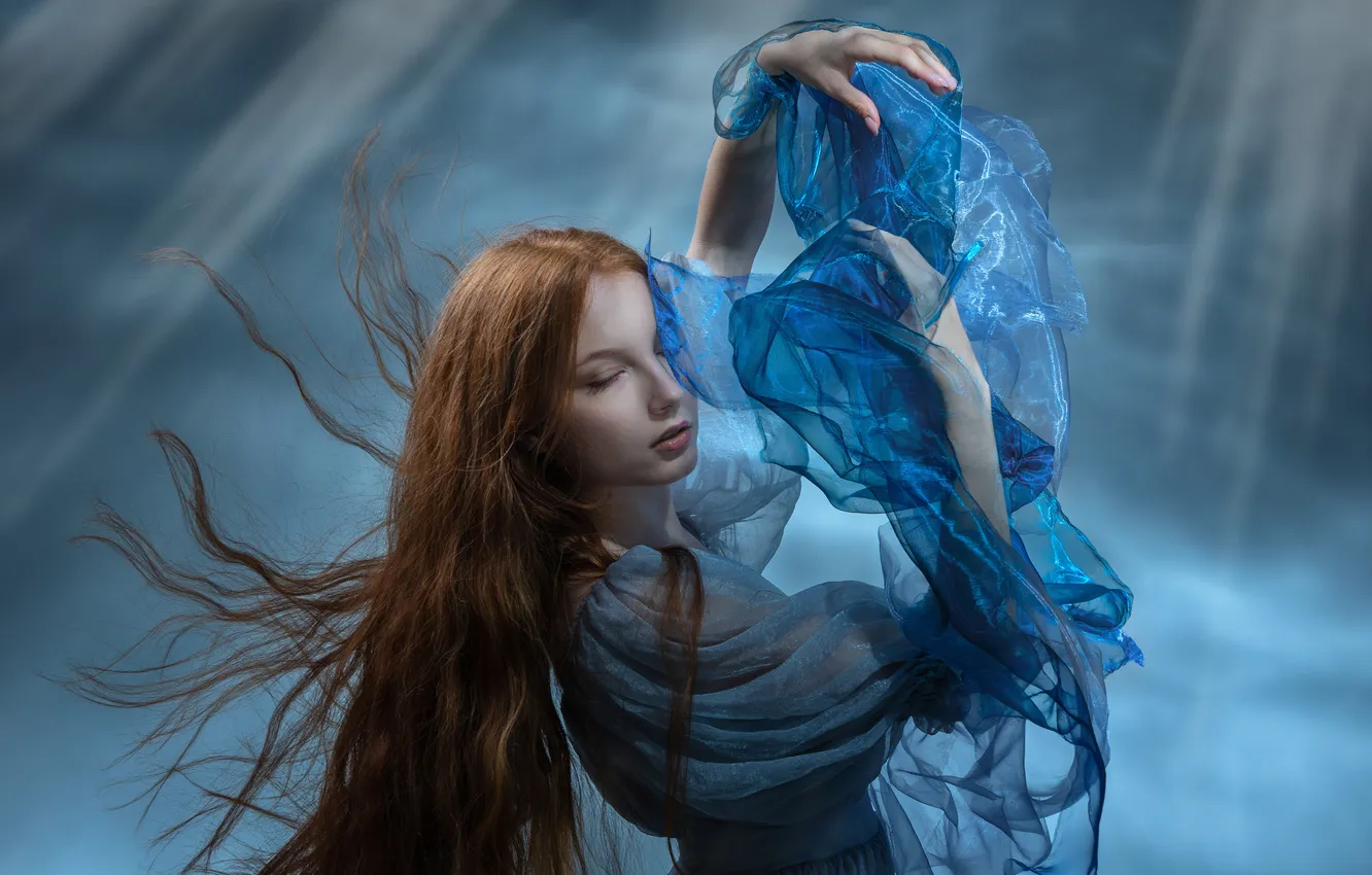 Photo wallpaper girl, pose, background, mood, hands, red, redhead, long hair