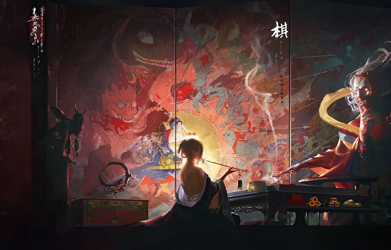 Photo wallpaper girl, the demon, drawings, characters, demon, girl, screen, screen