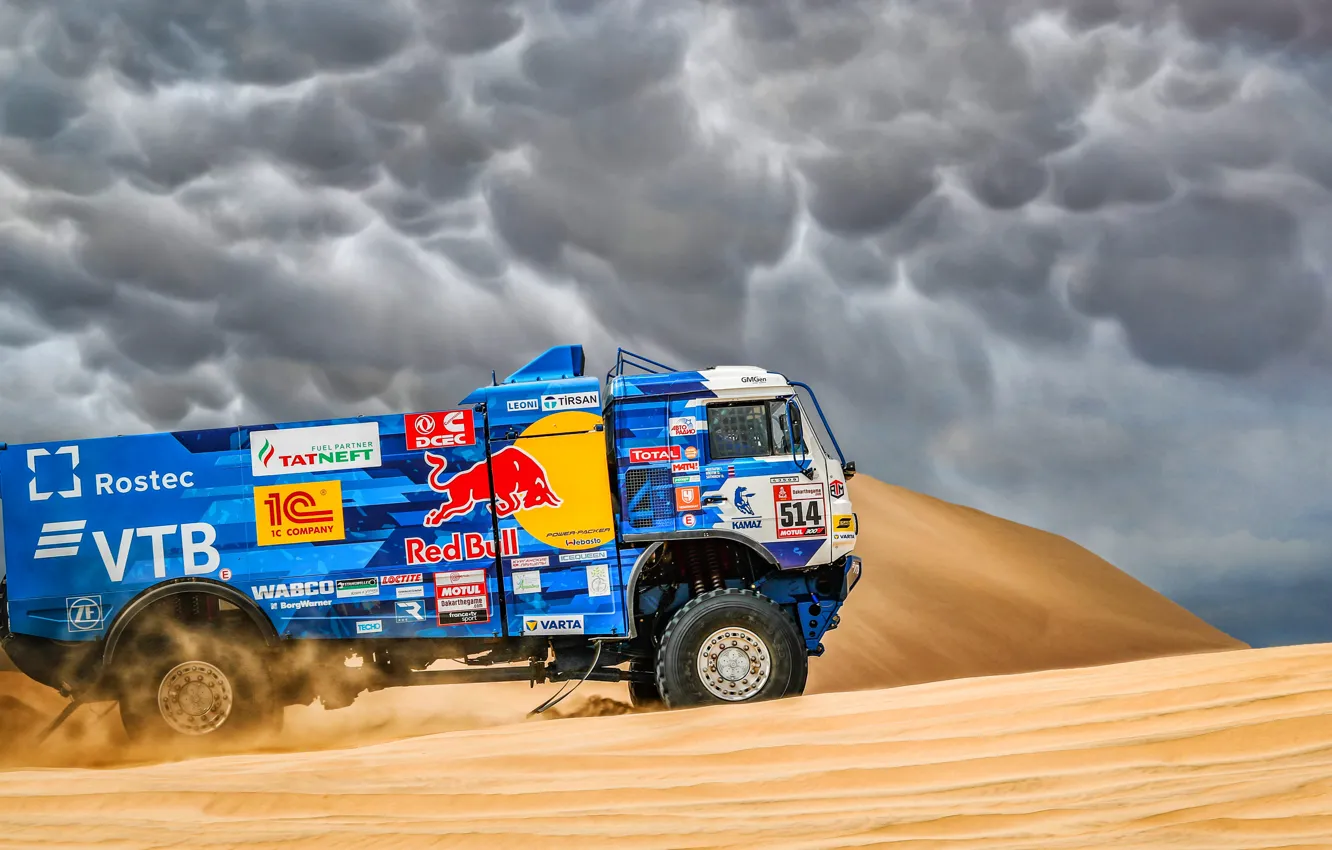 Photo wallpaper Sand, Sport, Machine, Clouds, Truck, Race, Master, Russia