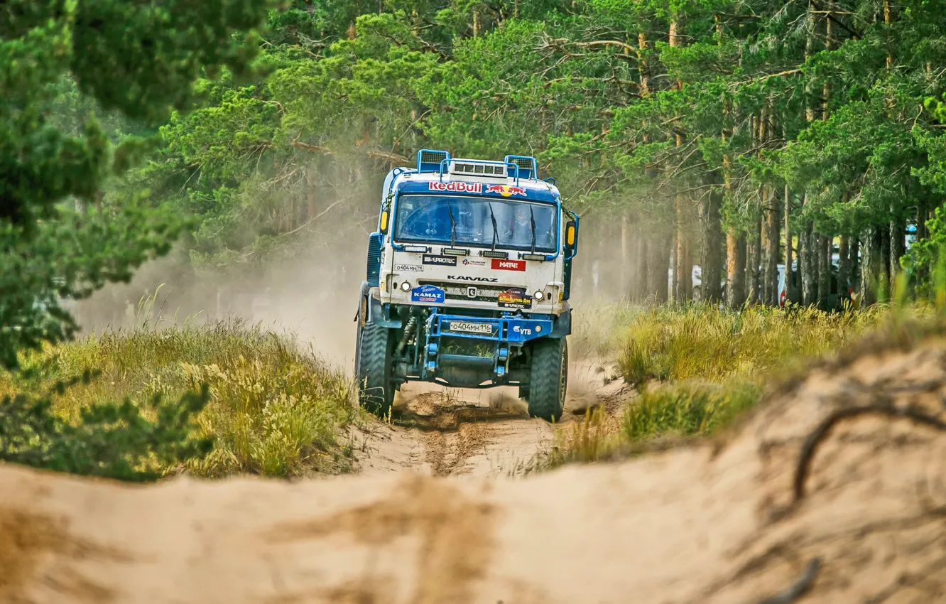 Photo wallpaper Trees, Sport, Speed, Truck, Race, Master, Dirt, Russia