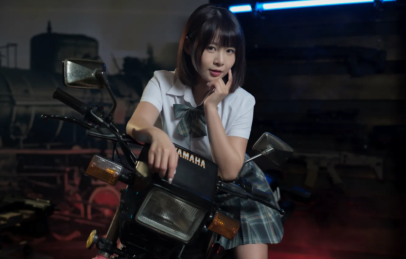 Photo wallpaper look, pose, model, skirt, portrait, makeup, brunette, hairstyle