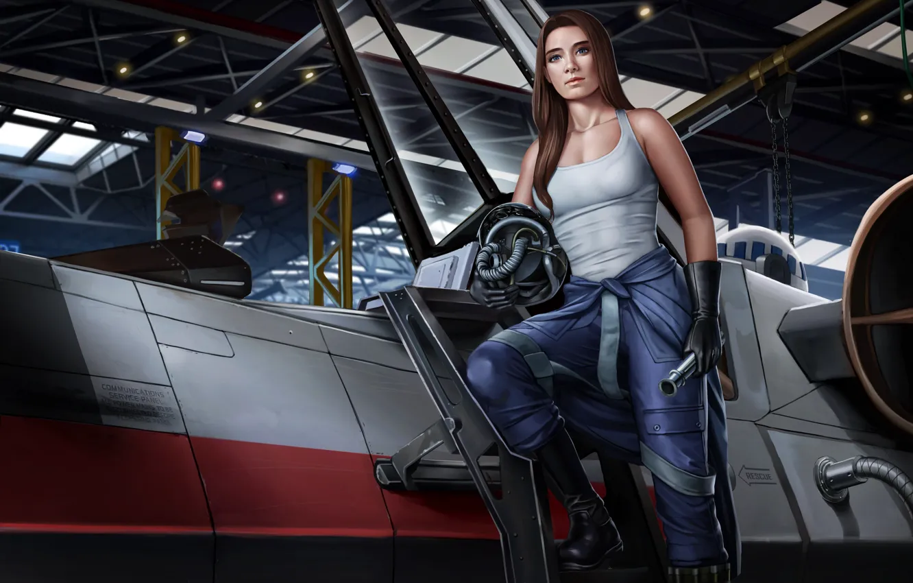 Photo wallpaper look, girl, Mike, the plane, uniform, officer, illustration to the book, Rihanni Losator