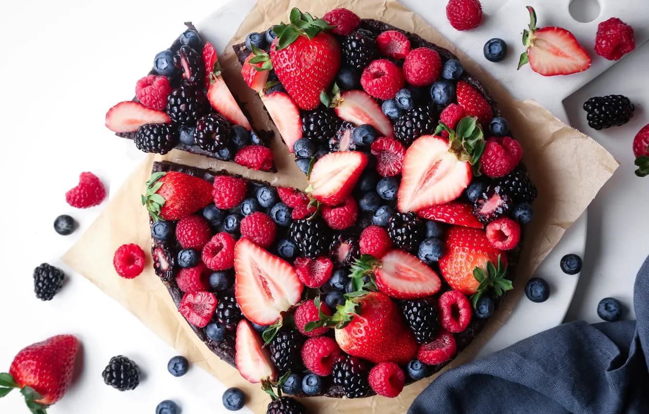 Photo wallpaper berries, raspberry, strawberry, pie, BlackBerry, blueberries