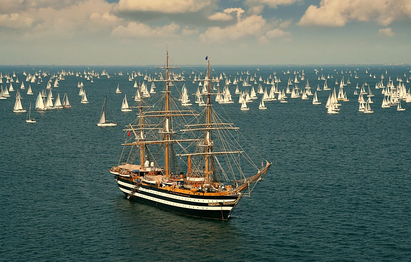 Photo wallpaper sailboat, Barcelona, regatta, Amerigo Vespucci