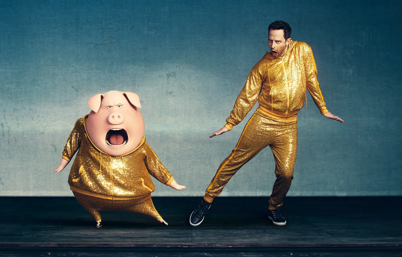 Photo wallpaper cinema, Music, yellow, man, movie, film, animated film, pig