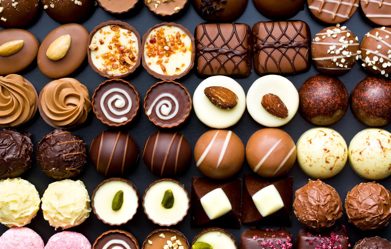 Photo wallpaper chocolate, candy, nuts, sweet, chocolate, delicious, sweet, nuts