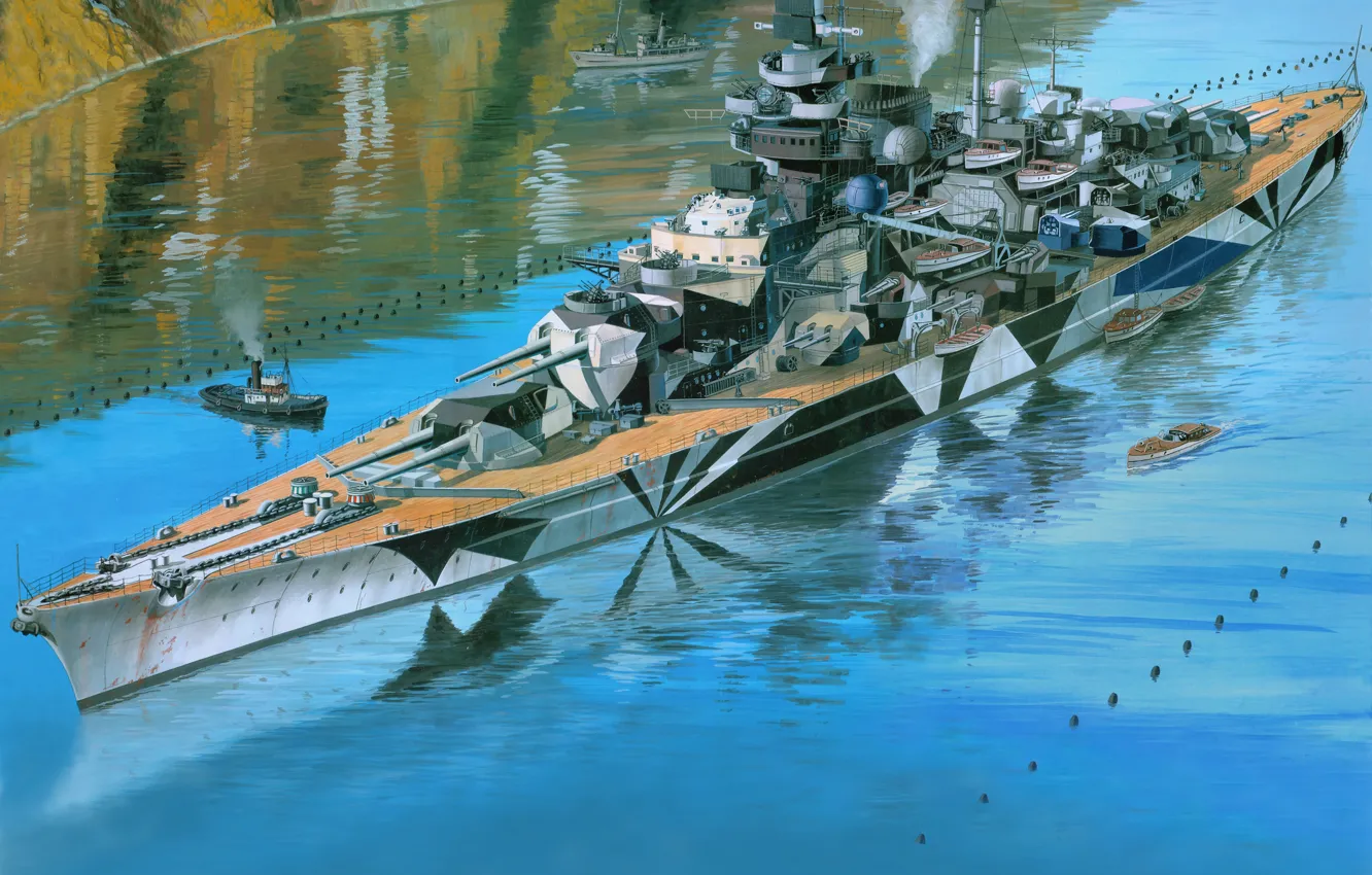 Photo wallpaper figure, ship, art, battleship, Tirpitz
