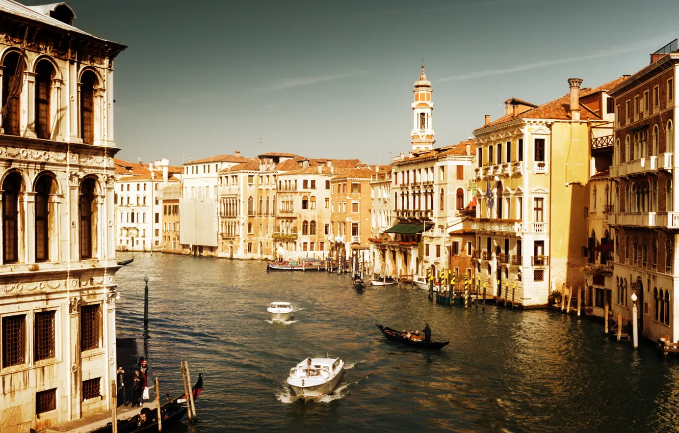 Photo wallpaper sea, water, boat, people, home, Italy, Venice, channel