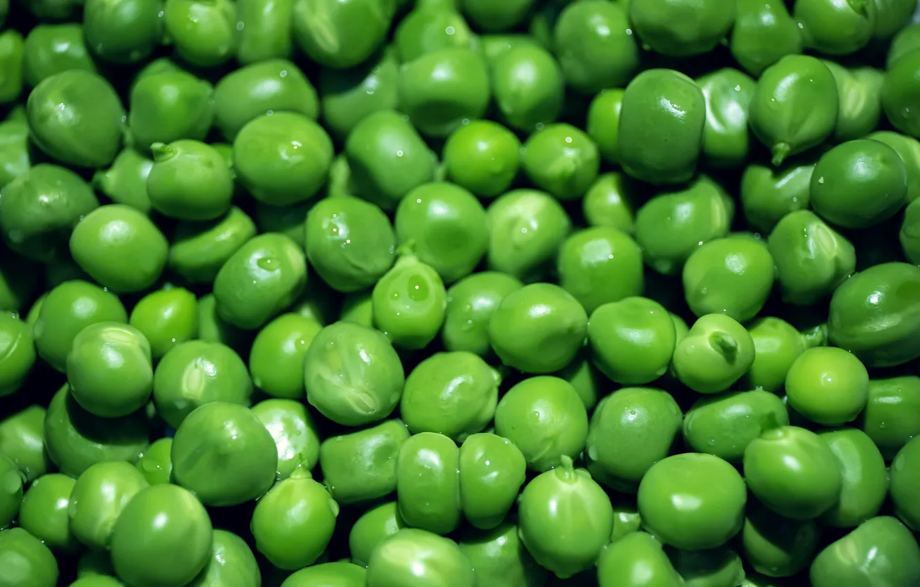 Photo wallpaper drops, peas, gentle, young, delicious, fresh, green peas