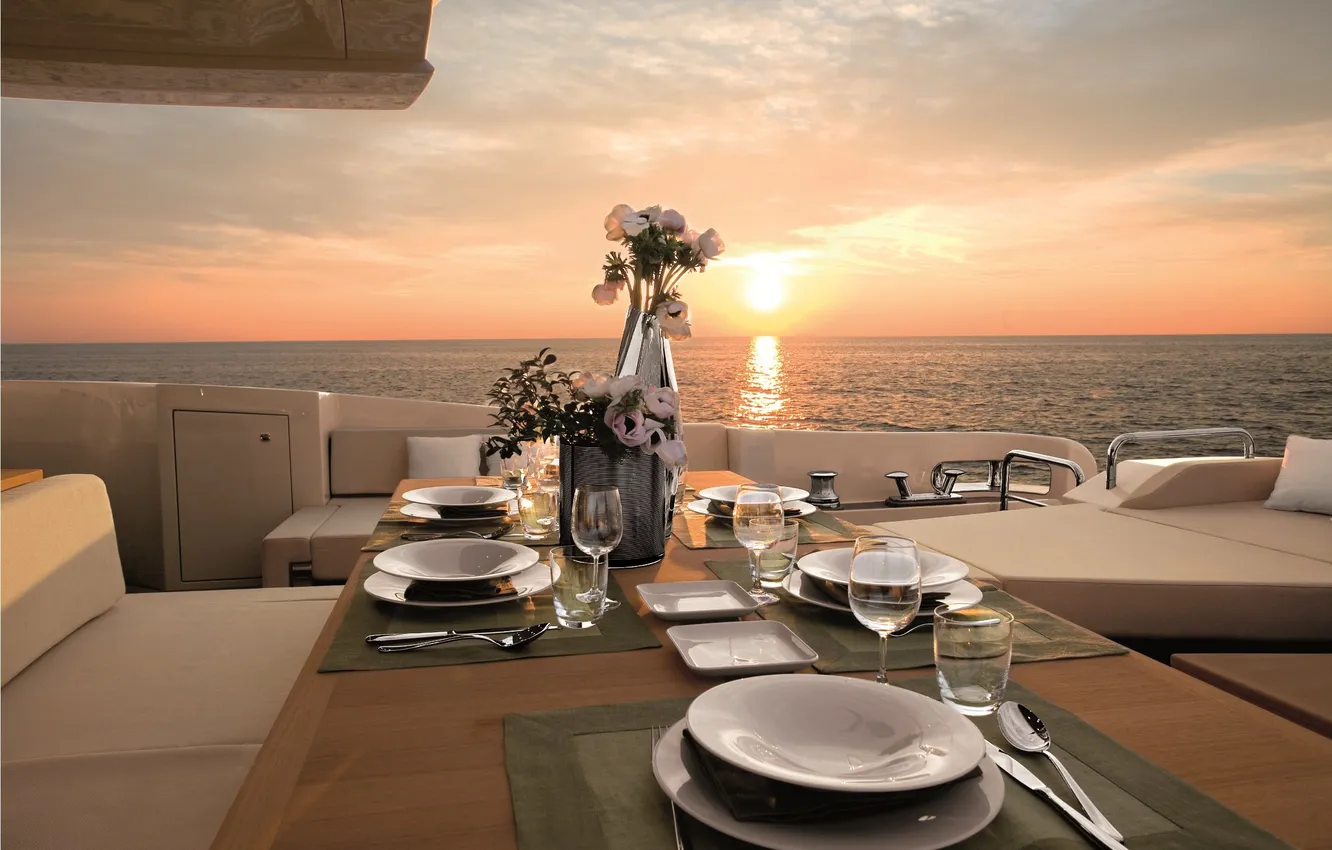 Photo wallpaper the ocean, the evening, yacht, dinner