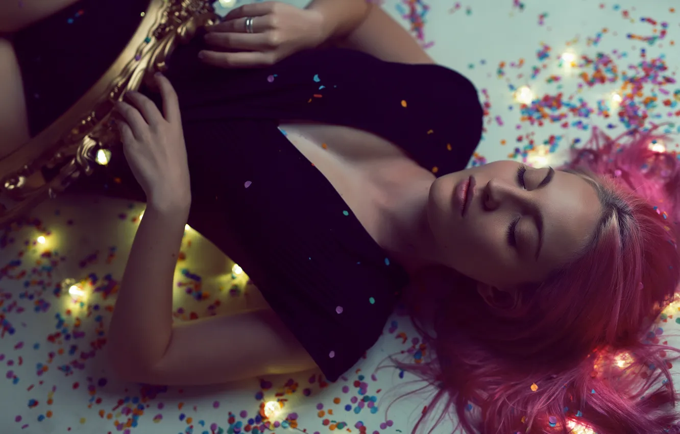 Photo wallpaper girl, face, lights, background, hair, color, figure, lies