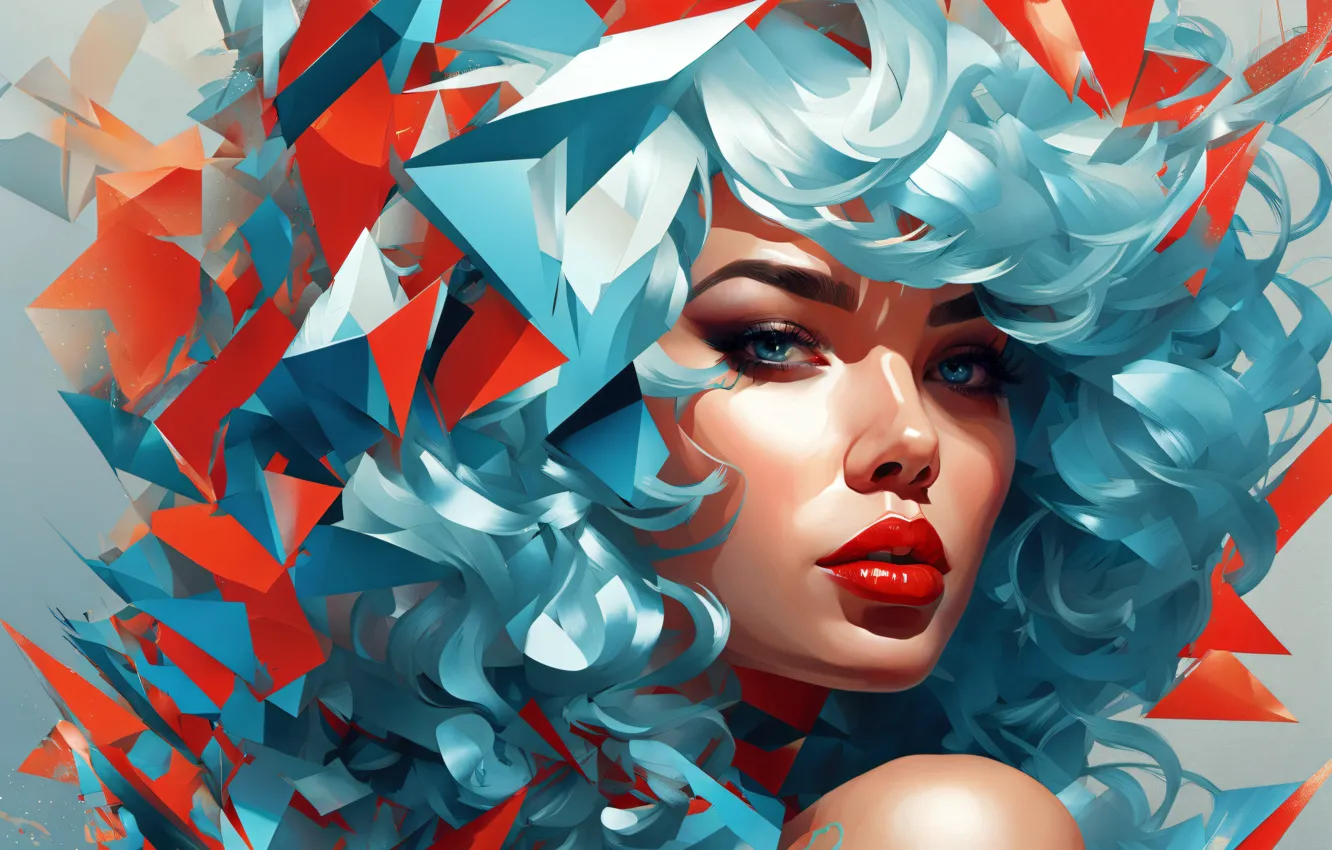 Photo wallpaper look, girl, face, hair, digital art, AI art, The Art of Artificial Intelligence, neural network