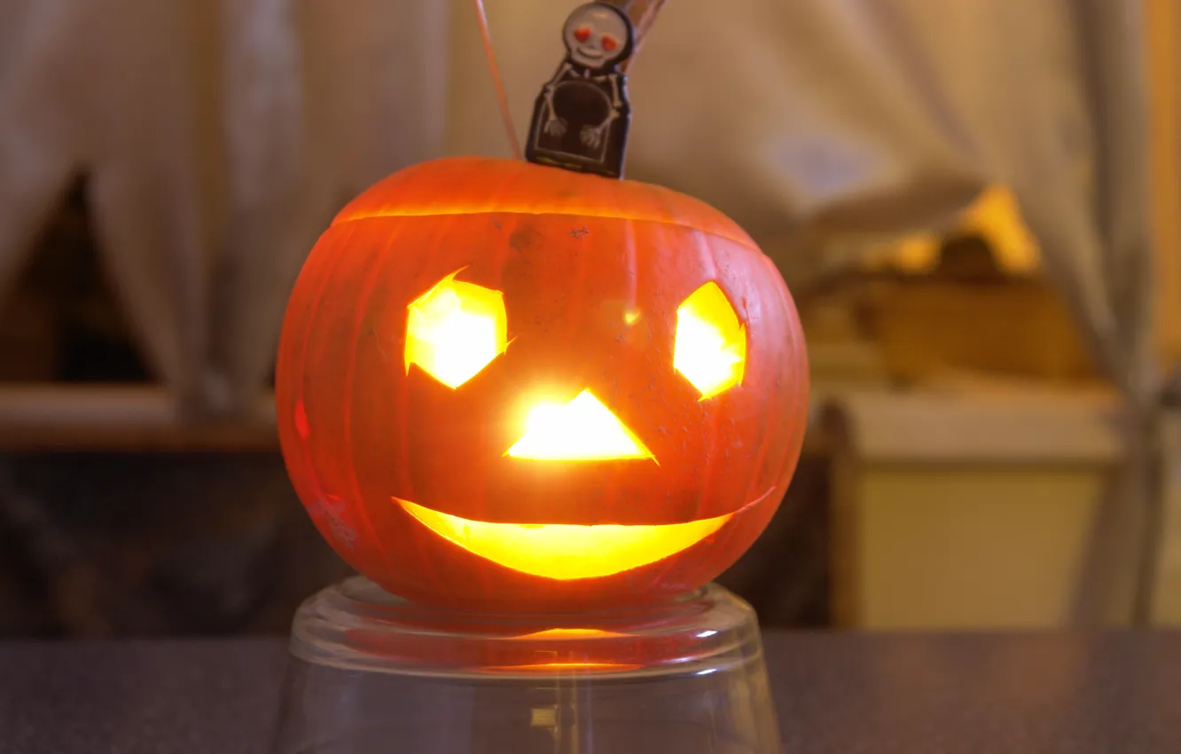 Photo wallpaper pumpkin, pumpkin with eyes, Halloween