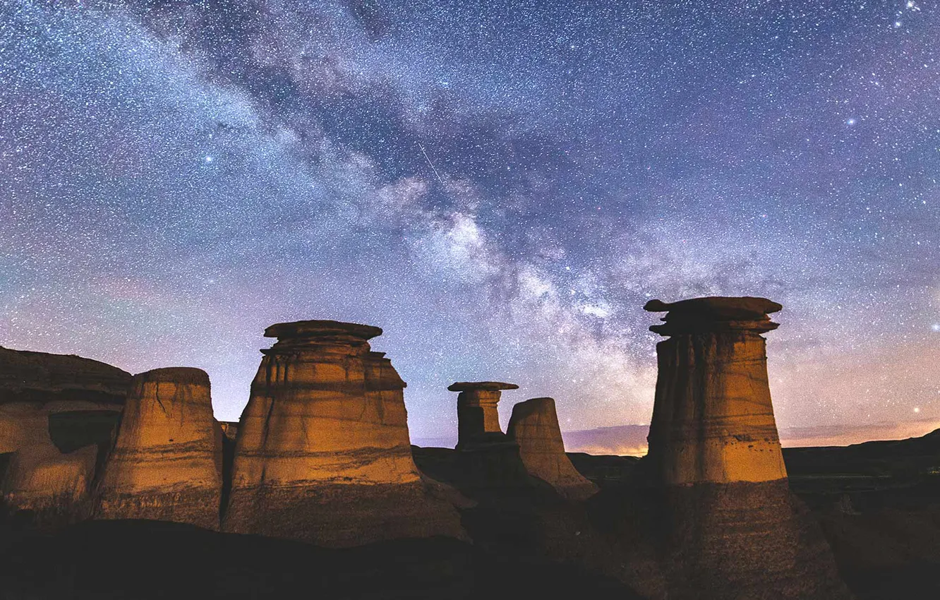 Photo wallpaper stars, the milky way, Badlands, Drumeler, Albert, the sky, Canada