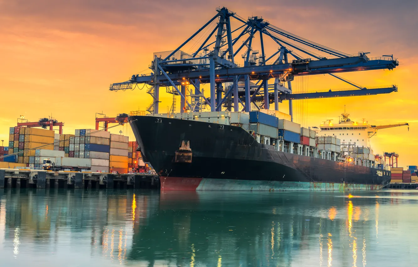 Photo wallpaper water, boat, port