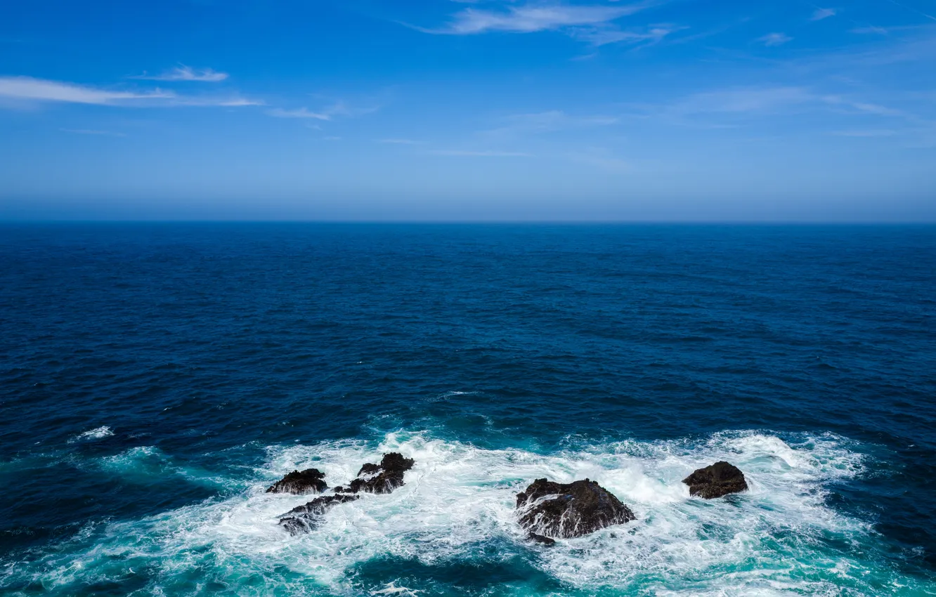 Photo wallpaper wave, the sky, clouds, landscape, nature, the ocean, rocks, horizon