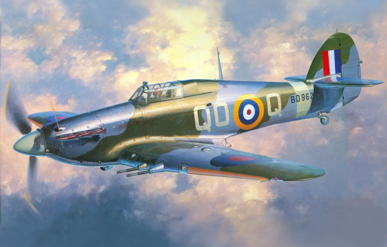 Photo wallpaper Figure, Fighter, Interceptor, Hawker Hurricane, British, 3 Squadron RAF, (Hurricane IIA Series 2), Mk.IIC