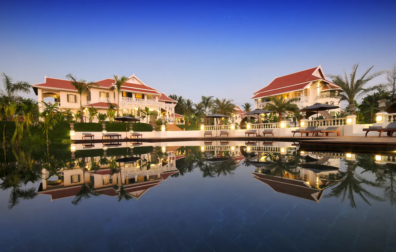 Photo wallpaper palm trees, pool, resort, Villa, Laos, Luang Say Residence, Laos