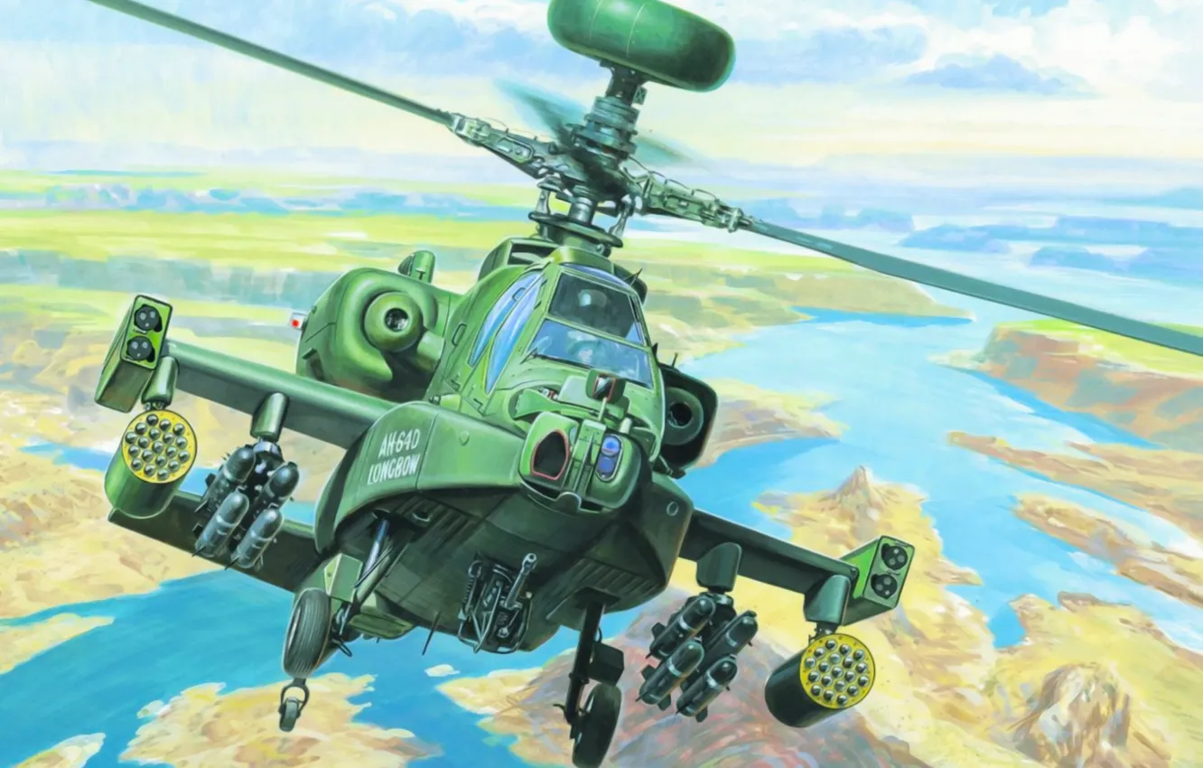 Photo wallpaper war, art, helicopter, paiting, AH-64D APACHE LONGBOW