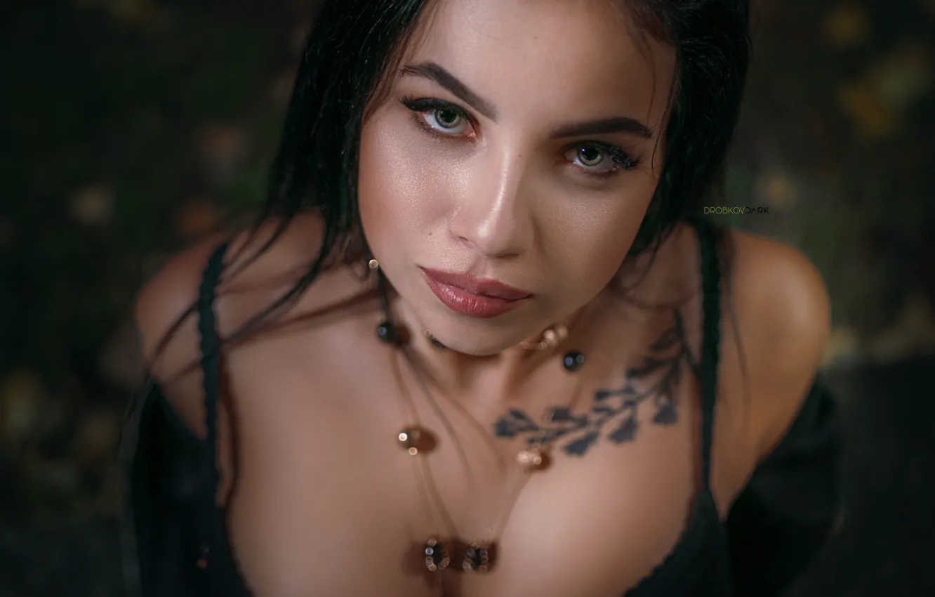 Photo wallpaper chest, look, girl, hair, portrait, tattoo, shoulders, Angelina Sorokina