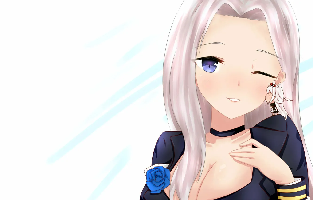 Photo wallpaper girl, sexy, cleavage, blouse, long hair, boobs, anime, beautiful