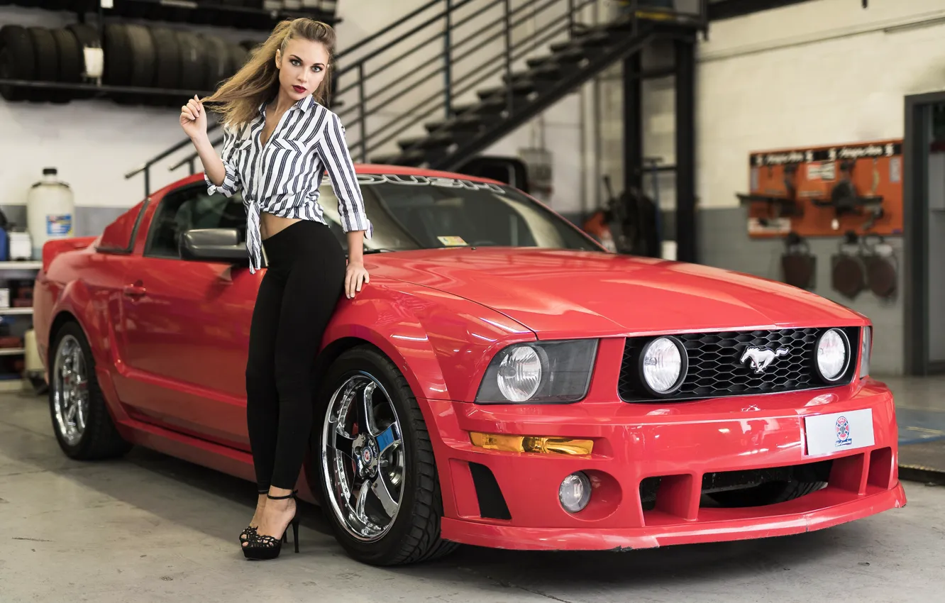 Photo wallpaper look, face, style, model, car, Ford Mustang, ANNA