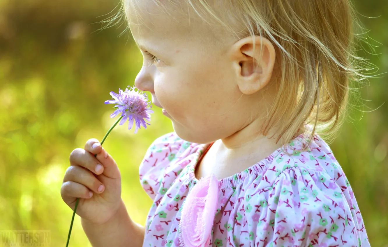 Photo wallpaper summer, flowers, children, mood, girl