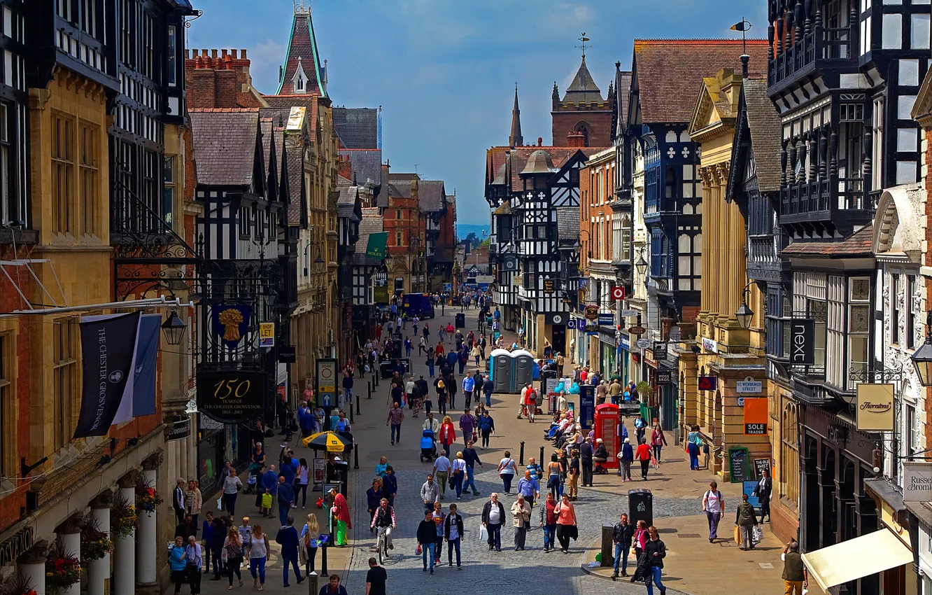 Photo wallpaper street, England, home, Cheshire, Chester