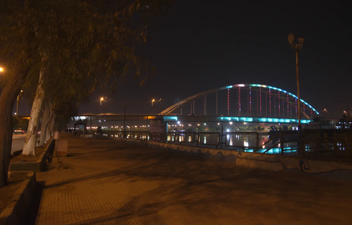 Photo wallpaper city, bridge, khorramshahr, Boulevard, nighte